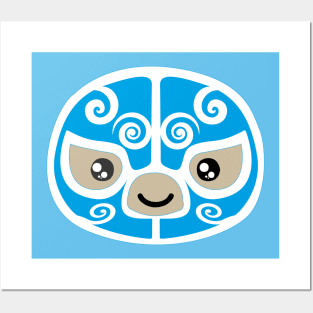 Cute mexican masked wrestler kawaii cartoon blue lucha libre merch Posters and Art